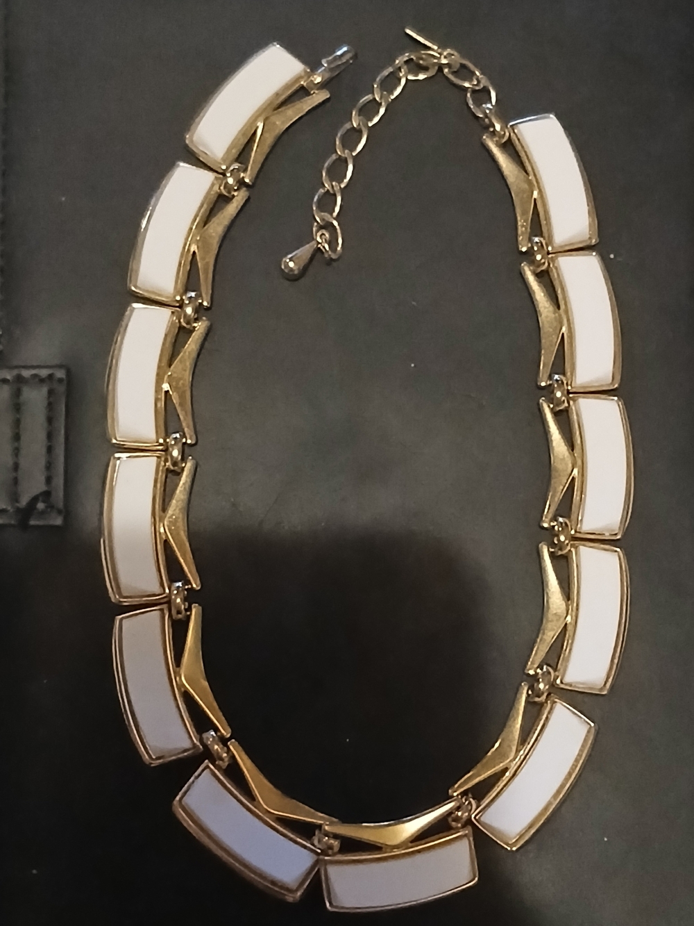 Monet Gold and White Enamel Linked Collar Necklace